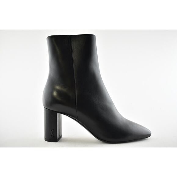 YSL Yves Saint Laurent Lou 70 Black Leather Pin Block Heel Ankle Bootie Boot 37 - Picture 2 of 12